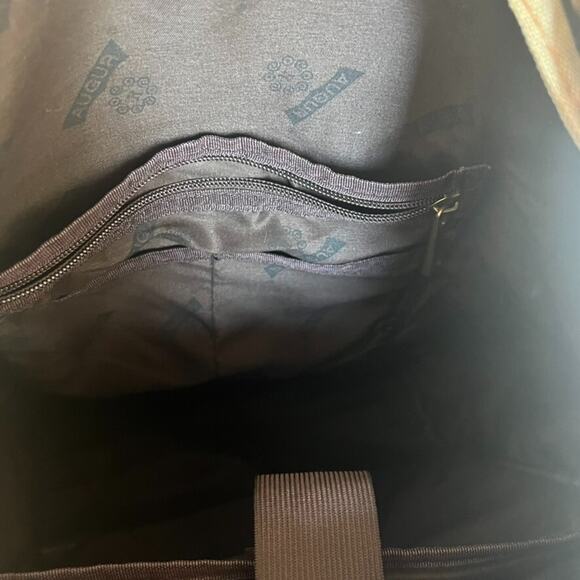 Augur Strauss Backpack Laptop Canvas Drawstring Leather Trim Boho Hiking Unisex - Picture 8 of 13